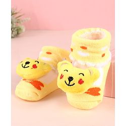 Cute Walk by Babyhug Sock Shoes with Bear Applique & Heart Design - Yellow