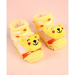Cute Walk by Babyhug Sock Shoes with Bear Applique & Heart Design - Yellow