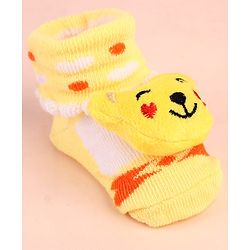 Cute Walk by Babyhug Sock Shoes with Bear Applique & Heart Design - Yellow