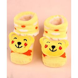 Cute Walk by Babyhug Sock Shoes with Bear Applique & Heart Design - Yellow