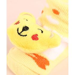Cute Walk by Babyhug Sock Shoes with Bear Applique & Heart Design - Yellow