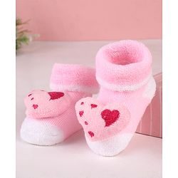 Cute Walk by Babyhug Sock Shoes with Heart Applique & Design - Pink