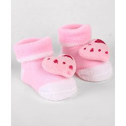 Cute Walk by Babyhug Sock Shoes with Heart Applique & Design - Pink