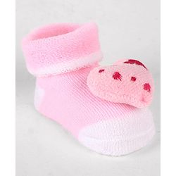 Cute Walk by Babyhug Sock Shoes with Heart Applique & Design - Pink