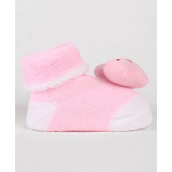 Cute Walk by Babyhug Sock Shoes with Heart Applique & Design - Pink