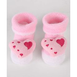 Cute Walk by Babyhug Sock Shoes with Heart Applique & Design - Pink