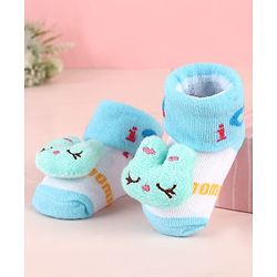 Cute Walk by Babyhug Sock Shoes with Bunny Applique - Aqua Blue