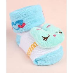 Cute Walk by Babyhug Sock Shoes with Bunny Applique - Aqua Blue