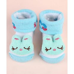 Cute Walk by Babyhug Sock Shoes with Bunny Applique - Aqua Blue