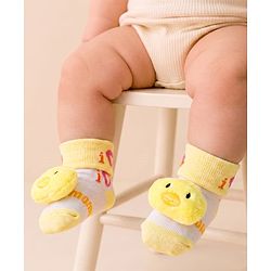 Cute Walk by Babyhug Sock Shoes with Duck Applique - Yellow