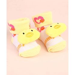 Cute Walk by Babyhug Sock Shoes with Duck Applique - Yellow