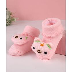 Cute Walk by Babyhug Sock Shoes with Bear Applique - Pink