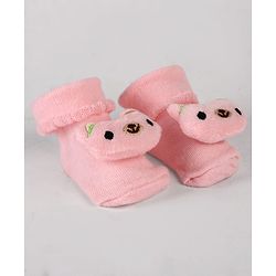 Cute Walk by Babyhug Sock Shoes with Bear Applique - Pink