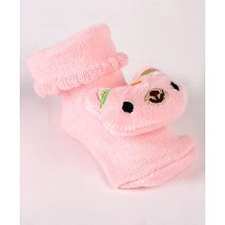 Cute Walk by Babyhug Sock Shoes with Bear Applique - Pink