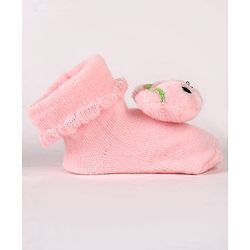 Cute Walk by Babyhug Sock Shoes with Bear Applique - Pink