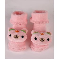 Cute Walk by Babyhug Sock Shoes with Bear Applique - Pink