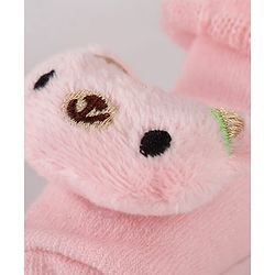 Cute Walk by Babyhug Sock Shoes with Bear Applique - Pink