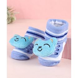 Cute Walk by Babyhug Sock Shoes with Bear Applique - Light Blue