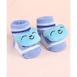 Cute Walk by Babyhug Sock Shoes with Bear Applique - Light Blue