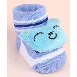 Cute Walk by Babyhug Sock Shoes with Bear Applique - Light Blue