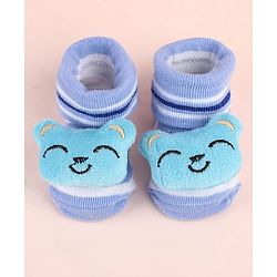 Cute Walk by Babyhug Sock Shoes with Bear Applique - Light Blue
