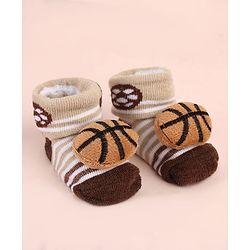 Cute Walk by Babyhug Sock Shoes with Ball Applique & Stripes - Brown