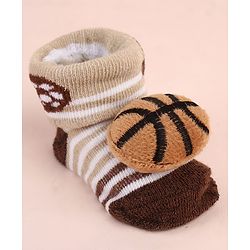 Cute Walk by Babyhug Sock Shoes with Ball Applique & Stripes - Brown