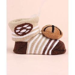 Cute Walk by Babyhug Sock Shoes with Ball Applique & Stripes - Brown
