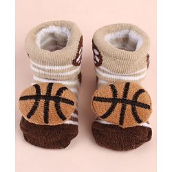 Cute Walk by Babyhug Sock Shoes with Ball Applique & Stripes - Brown