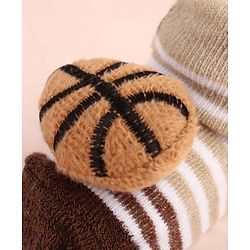 Cute Walk by Babyhug Sock Shoes with Ball Applique & Stripes - Brown