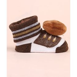 Cute Walk by Babyhug Sock Shoes with Bear Applique & Stripes - Brown