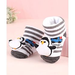 Cute Walk by Babyhug Sock Shoes with Penguin Applique & Stripes - Multicolor