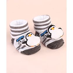 Cute Walk by Babyhug Sock Shoes with Penguin Applique & Stripes - Multicolor