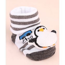 Cute Walk by Babyhug Sock Shoes with Penguin Applique & Stripes - Multicolor