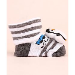 Cute Walk by Babyhug Sock Shoes with Penguin Applique & Stripes - Multicolor