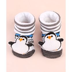 Cute Walk by Babyhug Sock Shoes with Penguin Applique & Stripes - Multicolor