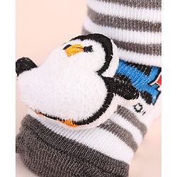 Cute Walk by Babyhug Sock Shoes with Penguin Applique & Stripes - Multicolor