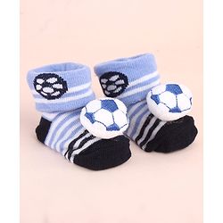Cute Walk by Babyhug Sock Shoes with Ball Applique & Stripes - Light Blue