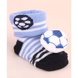 Cute Walk by Babyhug Sock Shoes with Ball Applique & Stripes - Light Blue