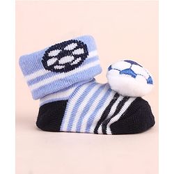 Cute Walk by Babyhug Sock Shoes with Ball Applique & Stripes - Light Blue