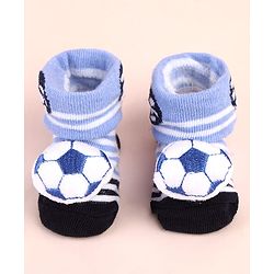 Cute Walk by Babyhug Sock Shoes with Ball Applique & Stripes - Light Blue