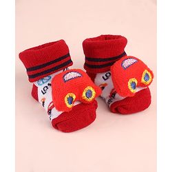 Cute Walk by Babyhug Sock Shoes with Car Applique & Design - Red