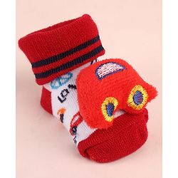 Cute Walk by Babyhug Sock Shoes with Car Applique & Design - Red