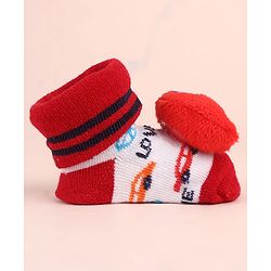 Cute Walk by Babyhug Sock Shoes with Car Applique & Design - Red