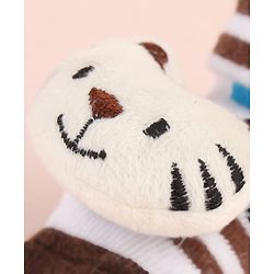 Cute Walk by Babyhug Ankle Length Socks Shoes With Tiger Applique Stripes & Vehicles Design- Brown