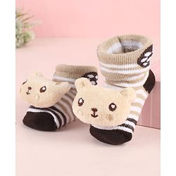 Cute Walk by Babyhug Ankle Length Socks Shoes With Panda Applique & Stripes - Multicolour