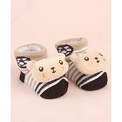 Cute Walk by Babyhug Ankle Length Socks Shoes With Panda Applique & Stripes - Multicolour