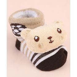 Cute Walk by Babyhug Ankle Length Socks Shoes With Panda Applique & Stripes - Multicolour