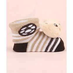 Cute Walk by Babyhug Ankle Length Socks Shoes With Panda Applique & Stripes - Multicolour