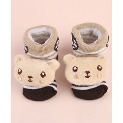Cute Walk by Babyhug Ankle Length Socks Shoes With Panda Applique & Stripes - Multicolour